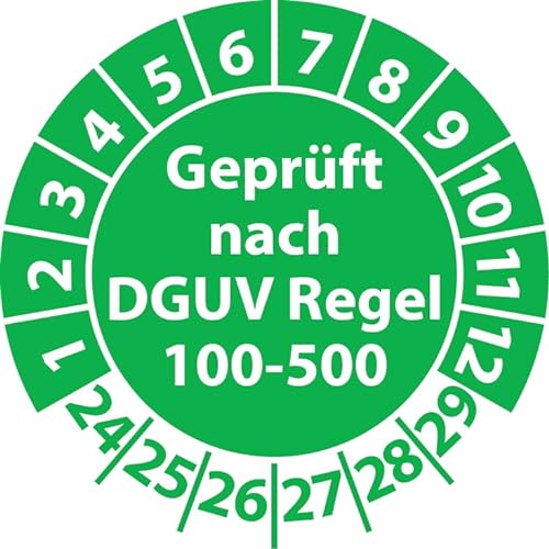 Prüfplakette Geprüft nach DGUV Regel 100-500, Vinylfolie, Prüfaufkleber, Prüfetikett, Plakette (30 mm Ø, Grün, 100) von Fast-Label