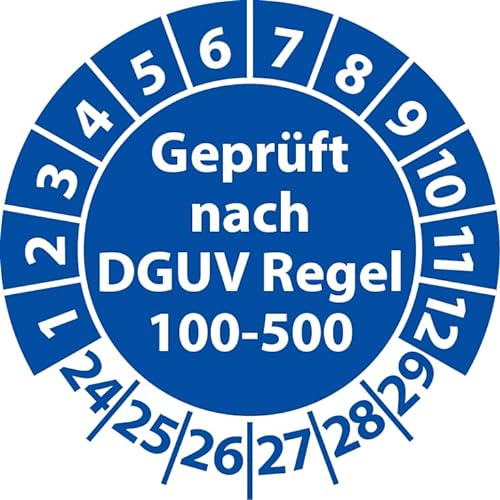 Prüfplakette Geprüft nach DGUV Regel 100-500, Vinylfolie, Prüfaufkleber, Prüfetikett, Plakette (35 mm Ø, Blau, 100) von Fast-Label