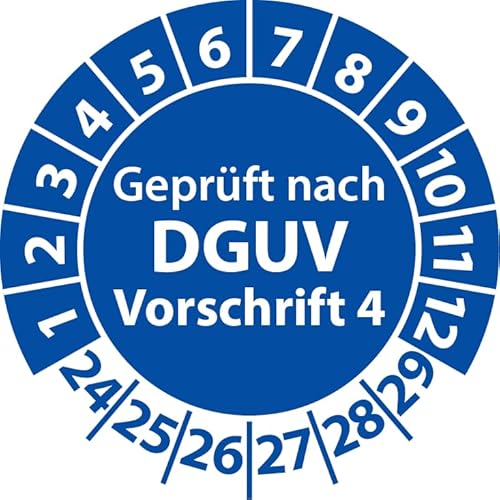 Prüfplakette Geprüft nach DGUV Vorschrift 4, selbstklebend, Prüfaufkleber, Prüfetikett, Plakette DGUV V4 (20 mm Ø, Blau, 100) von Fast-Label