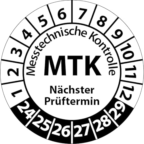 Prüfplakette MTK Medizintechnik Messtechnische Kontrolle, Vinylfolie, Prüfaufkleber, Prüfetikett, Plakette (20 mm Ø, Weiß, 100) von Fast-Label
