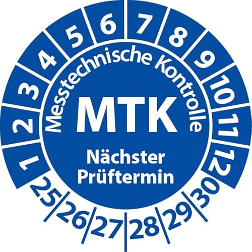 Prüfplakette MTK Medizintechnik Messtechnische Kontrolle, Vinylfolie, Prüfaufkleber, Prüfetikett, Plakette (30 mm Ø, Blau, 100) von Fast-Label
