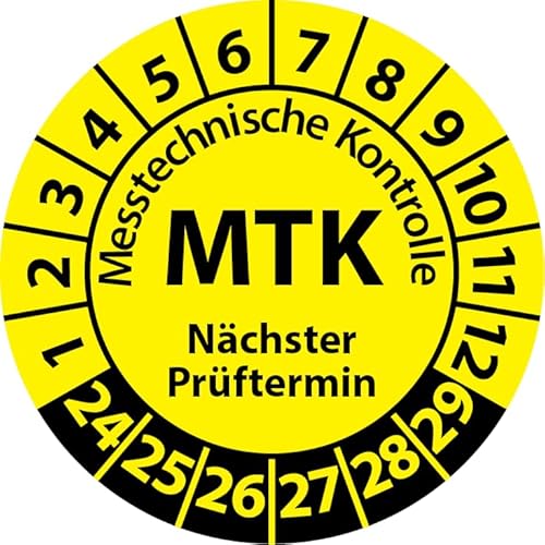 Prüfplakette MTK Medizintechnik Messtechnische Kontrolle, Vinylfolie, Prüfaufkleber, Prüfetikett, Plakette (30 mm Ø, Gelb, 250) von Fast-Label