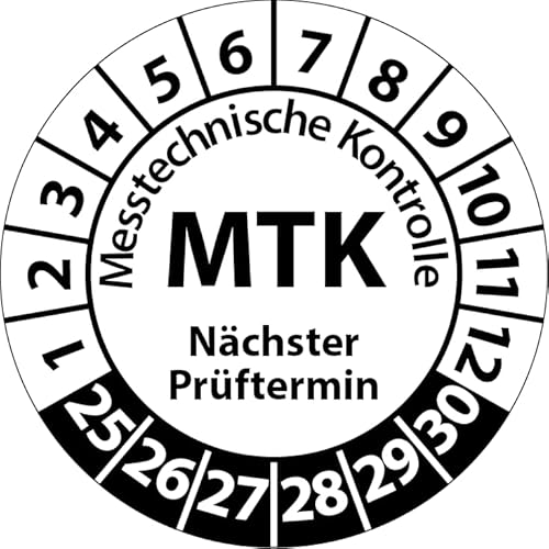 Prüfplakette MTK Medizintechnik Messtechnische Kontrolle, Vinylfolie, Prüfaufkleber, Prüfetikett, Plakette (35 mm Ø, Weiß, 100) von Fast-Label