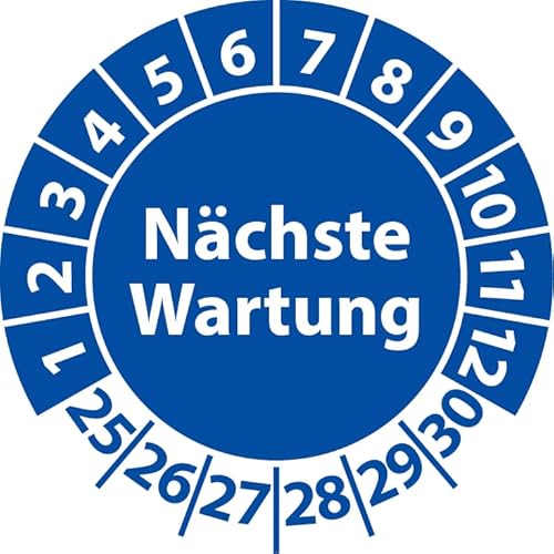 Prüfplakette Nächste Wartung, Vinylfolie, selbstklebend, Prüfaufkleber, Prüfetikett, Plakette (20 mm Ø, Blau, 500) von Fast-Label