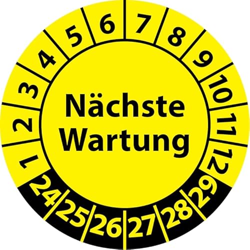 Prüfplakette Nächste Wartung, Vinylfolie, selbstklebend, Prüfaufkleber, Prüfetikett, Plakette (20 mm Ø, Gelb, 100) von Fast-Label