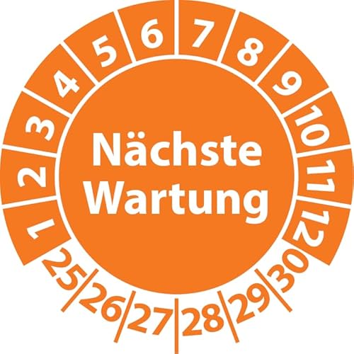 Prüfplakette Nächste Wartung, Vinylfolie, selbstklebend, Prüfaufkleber, Prüfetikett, Plakette (20 mm Ø, Orange, 100) von Fast-Label