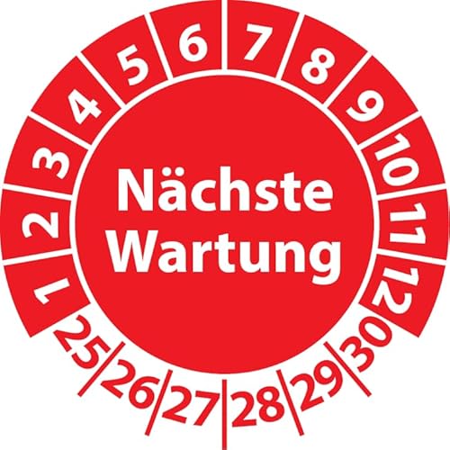 Prüfplakette Nächste Wartung, Vinylfolie, selbstklebend, Prüfaufkleber, Prüfetikett, Plakette (20 mm Ø, Rot, 100) von Fast-Label