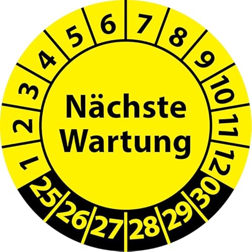 Prüfplakette Nächste Wartung, Vinylfolie, selbstklebend, Prüfaufkleber, Prüfetikett, Plakette (30 mm Ø, Gelb, 250) von Fast-Label