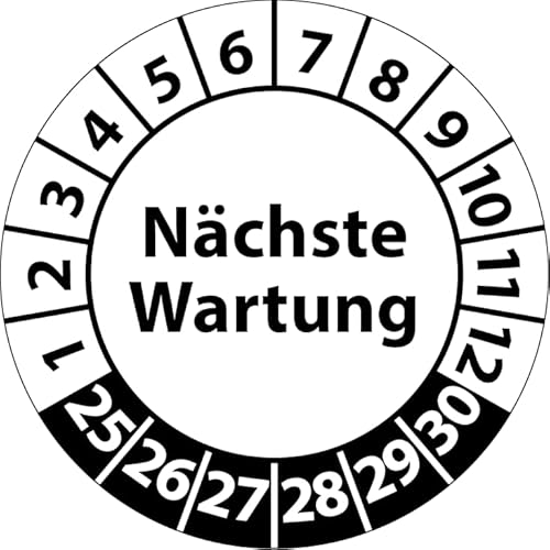 Prüfplakette Nächste Wartung, Vinylfolie, selbstklebend, Prüfaufkleber, Prüfetikett, Plakette (35 mm Ø, Weiß, 100) von Fast-Label