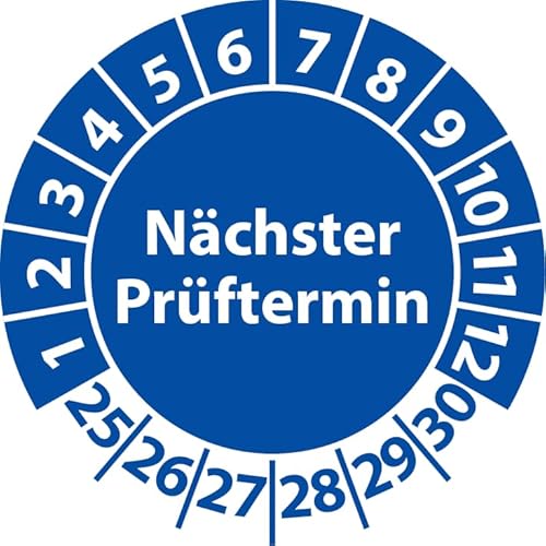 Prüfplakette Nächster Prüftermin, Vinylfolie, selbstklebend, Prüfaufkleber, Prüfetikett, Plakette (20 mm Ø, Blau, 100) von Fast-Label