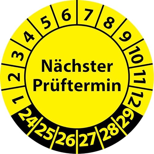Prüfplakette Nächster Prüftermin, Vinylfolie, selbstklebend, Prüfaufkleber, Prüfetikett, Plakette (20 mm Ø, Gelb, 250) von Fast-Label