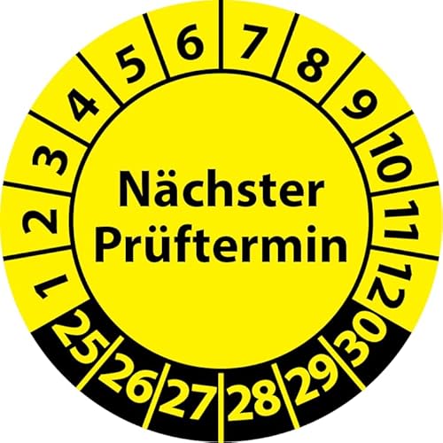 Prüfplakette Nächster Prüftermin, Vinylfolie, selbstklebend, Prüfaufkleber, Prüfetikett, Plakette (20 mm Ø, Gelb, 250) von Fast-Label