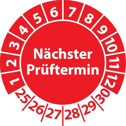 Prüfplakette Nächster Prüftermin, Vinylfolie, selbstklebend, Prüfaufkleber, Prüfetikett, Plakette (20 mm Ø, Rot, 100) von Fast-Label