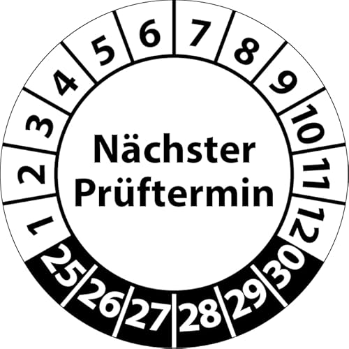 Prüfplakette Nächster Prüftermin, Vinylfolie, selbstklebend, Prüfaufkleber, Prüfetikett, Plakette (20 mm Ø, Weiß, 100) von Fast-Label