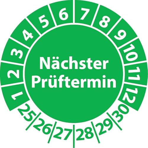 Prüfplakette Nächster Prüftermin, Vinylfolie, selbstklebend, Prüfaufkleber, Prüfetikett, Plakette (30 mm Ø, Grün, 250) von Fast-Label