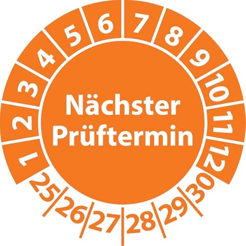 Prüfplakette Nächster Prüftermin, Vinylfolie, selbstklebend, Prüfaufkleber, Prüfetikett, Plakette (30 mm Ø, Orange, 100) von Fast-Label