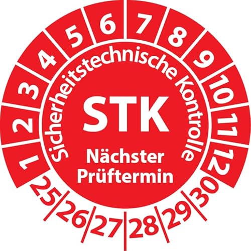 Prüfplakette STK Medizintechnik Sicherheitstechnische Kontrolle, Vinylfolie, Prüfaufkleber, Prüfetikett, Plakette (20 mm Ø, Rot, 500) von Fast-Label