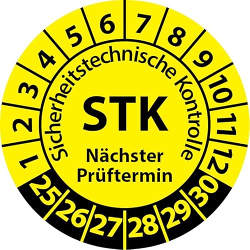 Prüfplakette STK Medizintechnik Sicherheitstechnische Kontrolle, Vinylfolie, Prüfaufkleber, Prüfetikett, Plakette (20 mm Ø, Gelb, 250) von Fast-Label