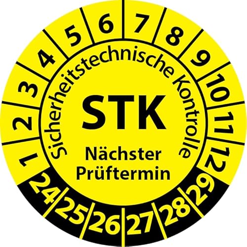 Prüfplakette STK Medizintechnik Sicherheitstechnische Kontrolle, Vinylfolie, Prüfaufkleber, Prüfetikett, Plakette (20 mm Ø, Gelb, 250) von Fast-Label