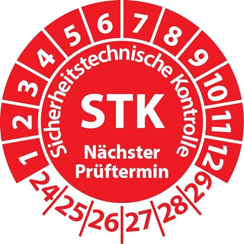 Prüfplakette STK Medizintechnik Sicherheitstechnische Kontrolle, Vinylfolie, Prüfaufkleber, Prüfetikett, Plakette (20 mm Ø, Rot, 100) von Fast-Label