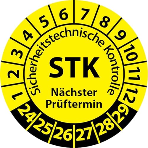 Prüfplakette STK Medizintechnik Sicherheitstechnische Kontrolle, Vinylfolie, Prüfaufkleber, Prüfetikett, Plakette (30 mm Ø, Gelb, 500) von Fast-Label
