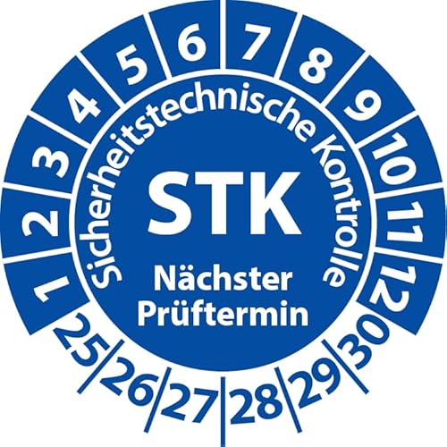 Prüfplakette STK Medizintechnik Sicherheitstechnische Kontrolle, Vinylfolie, Prüfaufkleber, Prüfetikett, Plakette (35 mm Ø, Blau, 100) von Fast-Label