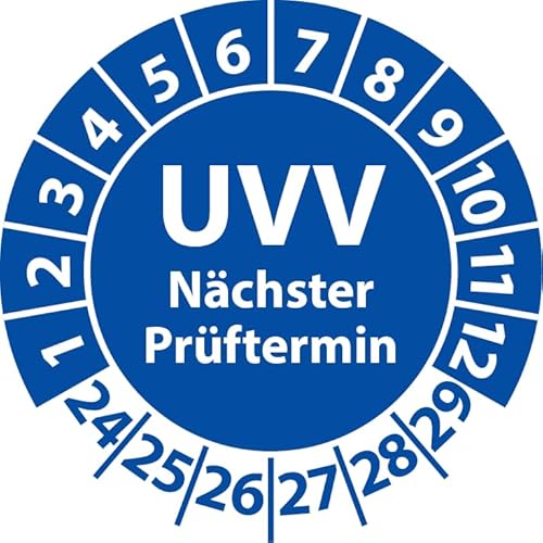 Prüfplakette UVV Nächster Prüftermin, Vinylfolie, Prüfaufkleber, Prüfetikett, Plakette UVV-Prüfung (20 mm Ø, Blau, 500) von Fast-Label