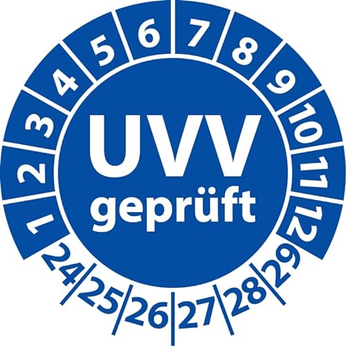 Prüfplakette UVV geprüft, Vinylfolie, Prüfaufkleber, Prüfetikett, Plakette Unfallverhütungsvorschrift (25 mm Ø, Blau, 250) von Fast-Label