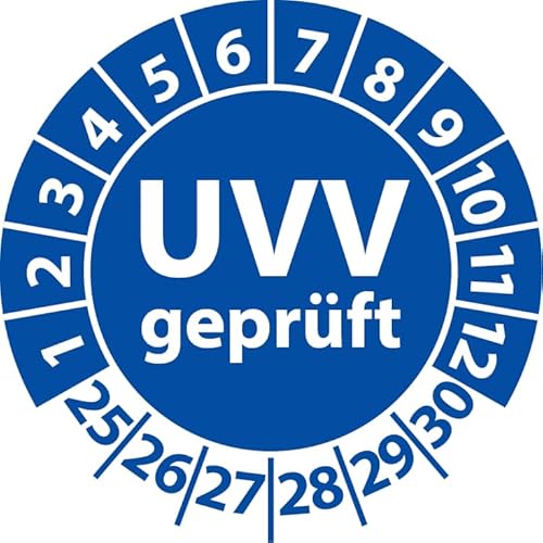 Prüfplakette UVV geprüft, Vinylfolie, Prüfaufkleber, Prüfetikett, Plakette Unfallverhütungsvorschrift (30 mm Ø, Blau, 100) von Fast-Label