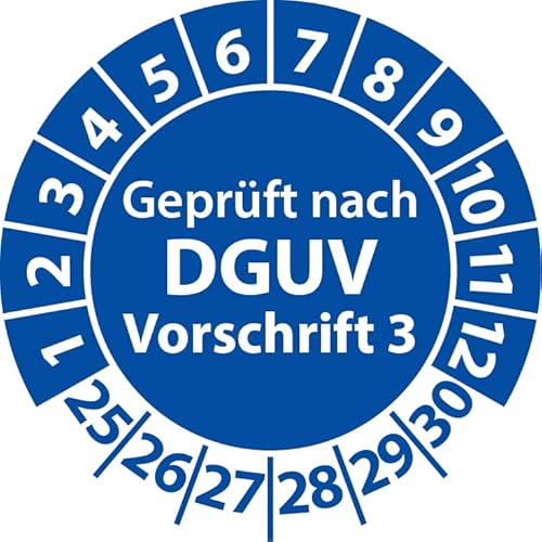 Prüfplaketten Geprüft nach DGUV Vorschrift 3, Vinylfolie, Prüfaufkleber, Prüfetiketten, Plaketten DGUV V3 (20 mm Ø, Blau, 100) von Fast-Label