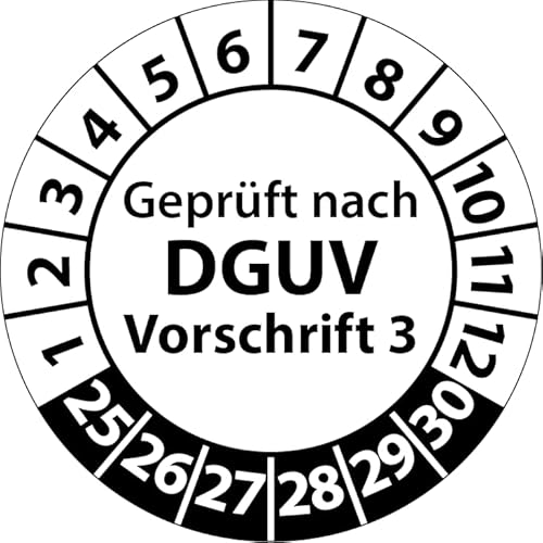 Prüfplaketten Geprüft nach DGUV Vorschrift 3, Vinylfolie, Prüfaufkleber, Prüfetiketten, Plaketten DGUV V3 (20 mm Ø, Weiß, 500) von Fast-Label