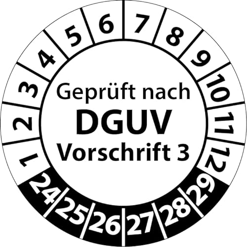 Prüfplaketten Geprüft nach DGUV Vorschrift 3, Vinylfolie, Prüfaufkleber, Prüfetiketten, Plaketten DGUV V3 (20 mm Ø, Weiß, 500) von Fast-Label