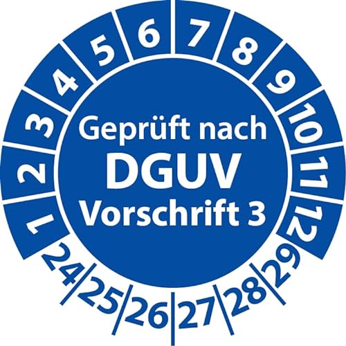 Prüfplaketten Geprüft nach DGUV Vorschrift 3, Vinylfolie, Prüfaufkleber, Prüfetiketten, Plaketten DGUV V3 (30 mm Ø, Blau, 100) von Fast-Label