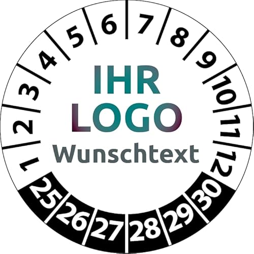 Prüfplaketten mit Logo und Wunschtext, 120 Stück, Vinylfolie, selbstklebend, Prüfetiketten/Prüfaufkleber mit Firmeneindruck (50 mm Ø) von Fast-Label