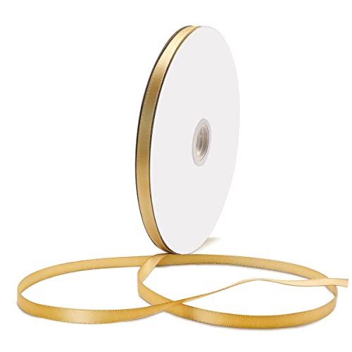 Einseitiges Satinband Gold, 6mm x 90m Schleifenband, Dekoration Geschenkband, Stoffband, Geschenkband, Bänder zum Basteln, Verpacken Geschenke, Blumenstrauß, Blumenarrangements von Fatiya