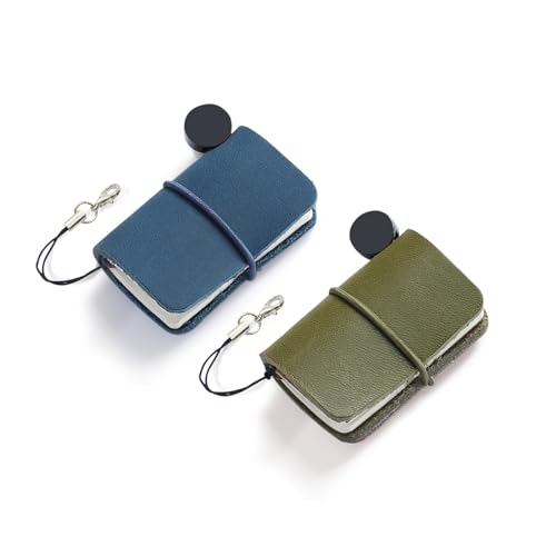 Fatiya 2 Pcs Tiny Mini Travelers Pocket Notebook, 1.9" x 1.3" Miniature Leather Journal, Little Blank Journal Dairy, Vintage Small Notepad Memo (Green & Blue) von Fatiya