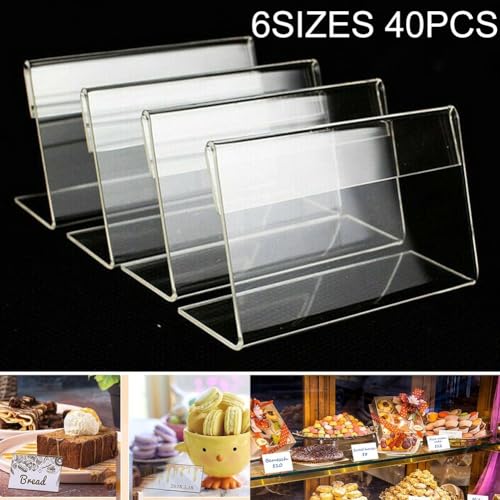 Fauhapyway Set mit 40 Mini-Acryl-Schilderhaltern für Namenskarten und Etiketten, transparente L-förmige Präsentationsständer, geeignet für Business, Büro, Hotel und Konferenzraum (4 x 7 cm) von Fauhapyway