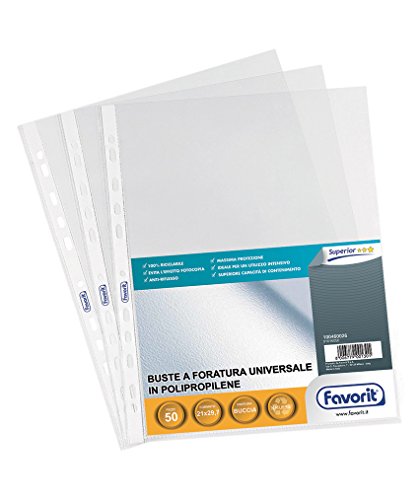 Favorit 179327 Buste Perforate, Buccia d'Arancia, Alto Spessore, 21 x 29.7 cm, 50 Pezzi, Trasparenti Favorit 179327 Buste Perforate, Buccia d'Arancia, Alto Spessore, 21 x 29.7 cm, 50 Pezzi, Trasparenti von Favorit