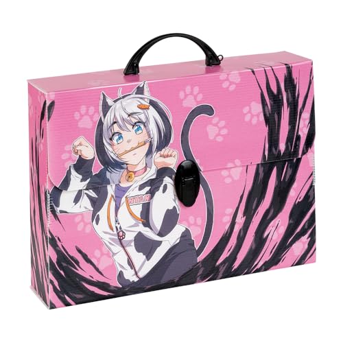 Favorit Koffer aus Polypropylen mit Aufdruck in hoher Auflösung MANGA Pink Cat, Maße 37,5 x 27 cm, Rücken 8 cm, 1 Verschluss von Favorit