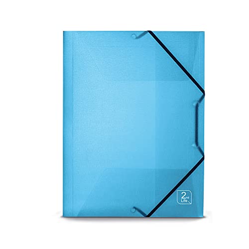 Favorit Ordner 3 Klappen mit Gummiband 2ndLife, 22 x 30 cm, Rücken 0-3 cm, Polypropylen, transparent, recycelt, vor Verbrauch, Eisblau von Favorit