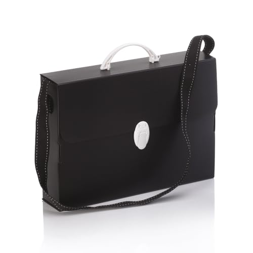 Favorit Schwarzer Koffer aus Polypropylen mit gepunktetem Schultergurt, Format 27 x 37,5 x 8 cm, mit abgerundetem Griff und Verschluss in Weiß, geeignet für 60 cm lange Reihen von Favorit