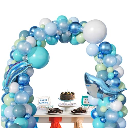 103-teiliges blaues Ballonbogen-Set, Ozean-Ballon unter dem Meer, Party-Dekorationen, blaugrüner Luftballon, blau-weiß, Latex-Luftballons, Delfin, Hai, Luftballons für Geburtstag, Hochzeit, Babyparty 103-teiliges blaues Ballonbogen-Set, Ozean-Ballon unter dem Meer, Party-Dekorationen, blaugrüner Luftballon, blau-weiß, Latex-Luftballons, Delfin, Hai, Luftballons für Geburtstag, Hochzeit, Babyparty von Favson