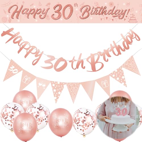 13 Stück Dekorationen zum 30. Geburtstag, Roségold, "Happy 30th Birthday", Banner-Set, Geburtstagsparty-Dekorationen für Frauen, Riemen, dreieckige Flagge, Konfetti-Latex-Luftballons, 13 Stück Dekorationen zum 30. Geburtstag, Roségold, "Happy 30th Birthday", Banner-Set, Geburtstagsparty-Dekorationen für Frauen, Riemen, dreieckige Flagge, Konfetti-Latex-Luftballons, von Favson