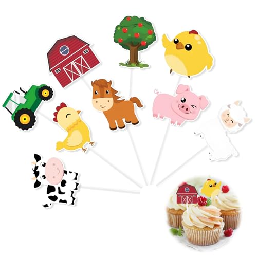 27Pcs Farm Cartoon Tier Kuchen Karte Insertion, Kuchen, Dessertetikett, Zubehör für Kuchen, Partydekoration Zubehör, Verwendet für die Dekoration von Kuchen und verschiedenen Desserts von Favson