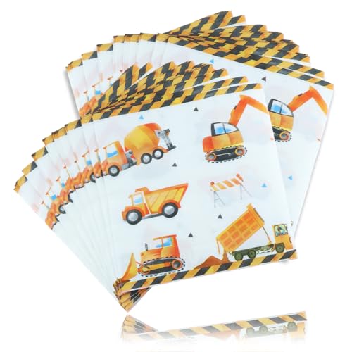 40 Stück Bagger Servietten, Servietten Bagger,Baustelle Servietten für Geburtstag,ahrzeuge Papierservietten für Kinder Geburtstag,Einweg Servietten für Kindergeburtstag Jungen/Mädchen,33 x 33 cm von Favson