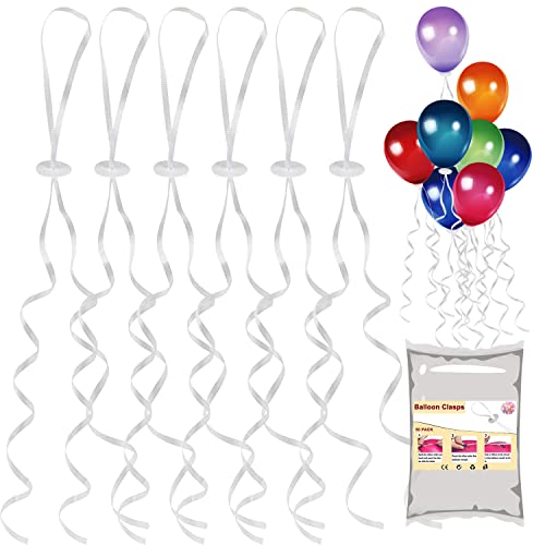50 Stück Ballonverschlüsse Helium mit Schnur, Ballonband mit Polyband Weiß | Luftballon Verschluss | Schnellverschluss für Machen Luftballon Girlande, für Hochzeitsfeier/Geburtstag/Party von Favson
