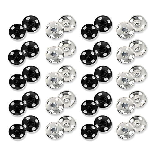 Druckknöpfe Set,20 Sätze Druckknopf Schwarz Silber Metall Druckknöpfe,Druckknöpfe metall(7mm),Druckknöpfe zum annähen,Silber Druckknopf für Geldbörse Handtasche Kleidung Nähen Handwerk DIY von Favson
