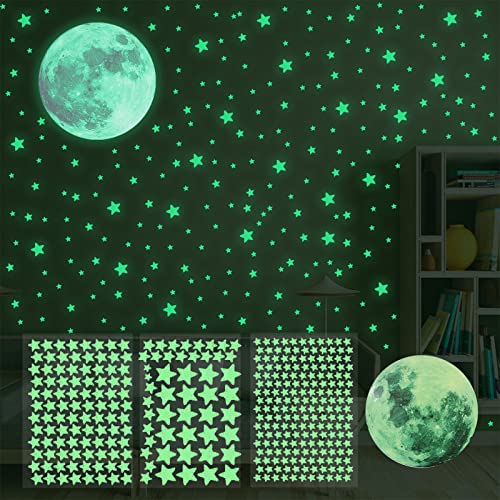 Luminous Stars Self-Adhesive Wall Sticker, 334 Starry Sky Moon and Stars Wall Stickers, Fluorescent Stickers for Bedroom Living Room Children's Room von Favson