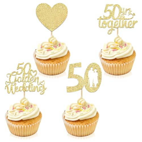 Glitzernde Cupcake-Topper zum 50. Hochzeitstag, Cupcake-Topper zum 50. Hochzeitstag, Party-Kuchendekorationen, Dekoration für Feiern, 50 Stück, goldene Hochzeit, Partyzubehör, 24 Stück Glitzernde Cupcake-Topper zum 50. Hochzeitstag, Cupcake-Topper zum 50. Hochzeitstag, Party-Kuchendekorationen, Dekoration für Feiern, 50 Stück, goldene Hochzeit, Partyzubehör, 24 Stück von Favson