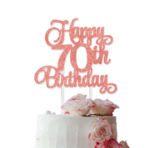 Tortenaufsatz "Happy 70th Birthday", Roségold, glitzernd, Kuchendekorationen für Party, Jahrestag, Party, Party, Party, Party, Kerzen, Kuchen, Cupcake-Topper, Dekorationen für Frauen von Favson